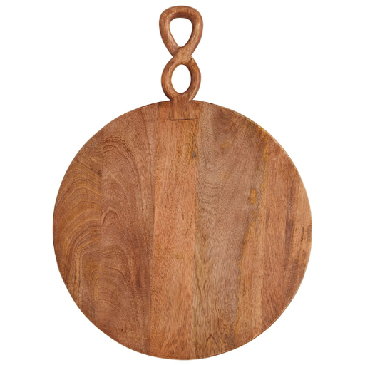 [178370-TT] Mango Wood Serving Board with Twisted Handle, Round  25.5x18in