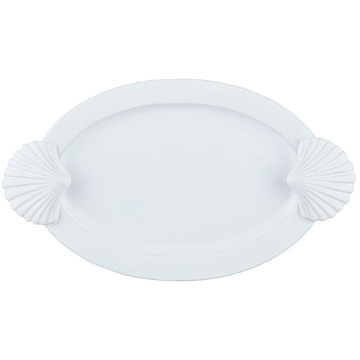 [178367-TT] Milk Glazed Fan Shell Handle Platter 19.25x10.875in