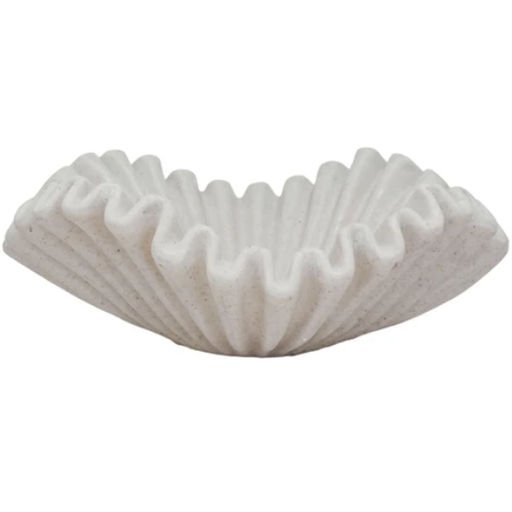 [178525-TT] Ruffled Centerpiece Bowl Cream Stone Finish 20in