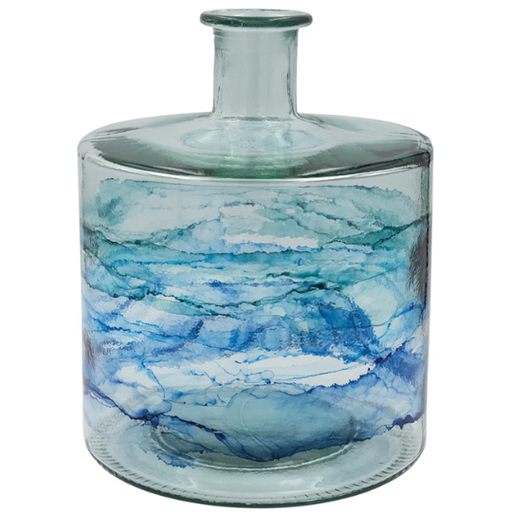 [178554-TT] Blue Ombre Recycled Glass Vase 8x10in