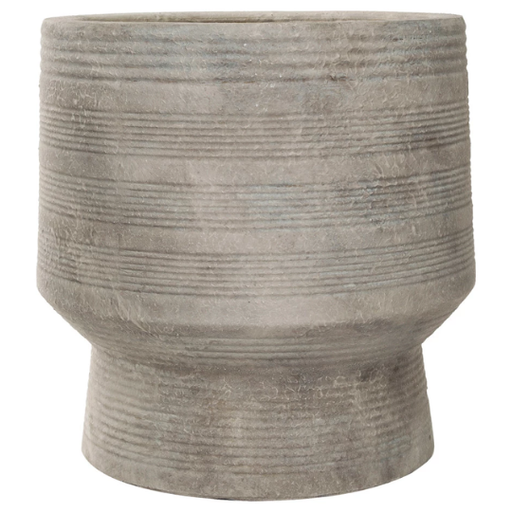 [178561-TT] Stoneware Footed Planter With Debossed Lines Cream 15x16in