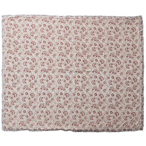 [178563-TT] Block Print Throw Cotton With Sherpa Back Natural Rose 60x50in
