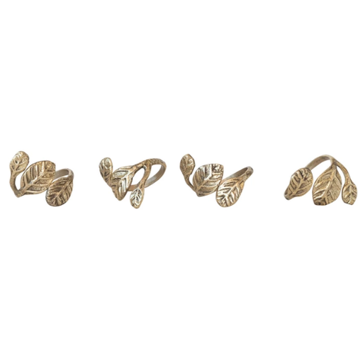 [178566-TT] Leaf Napkin Rings Brass 4pc