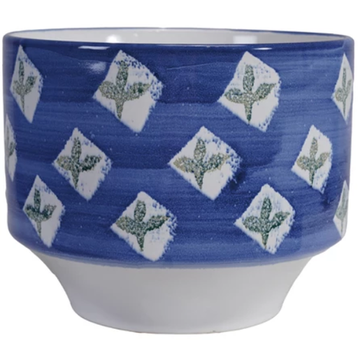 [178586-TT] Patterned Stoneware Planter Blue & White 8.25in