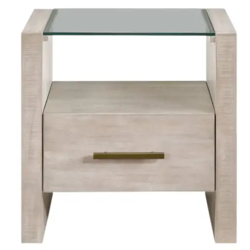 [178710-TT] Garland Glass Top End Table Washed Parchment