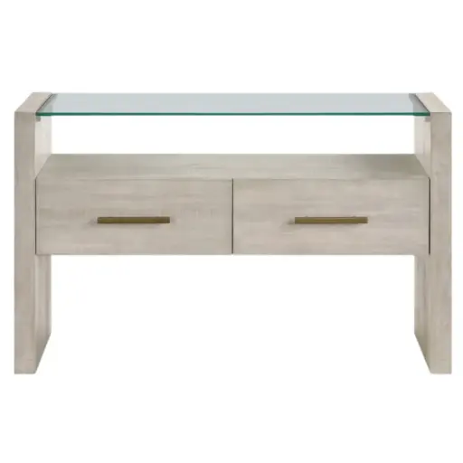 [178711-TT] Garland Glass Top Sofa Table Washed Parchment