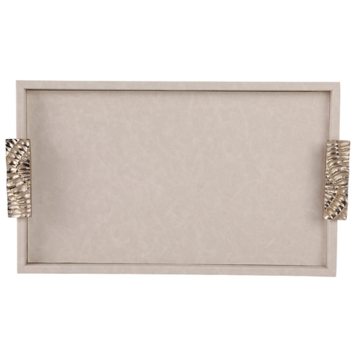 [178747-TT] Marquis Tray Beige With Silver Handles 16in