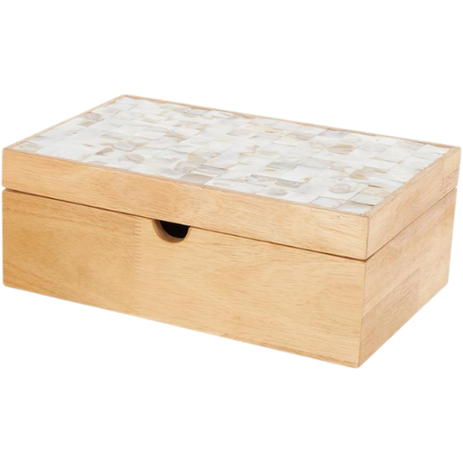 [178794-TT] Wood & Seashell Box 10in
