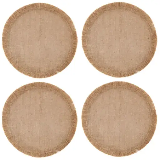 [178950-TT] Hessian Round Woven Placemat Set Natural  4pc