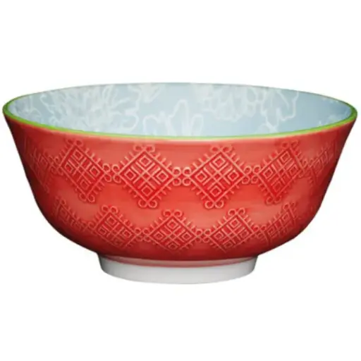 [178961-TT] Glazed Stoneware Bowl Grey Floral 6in