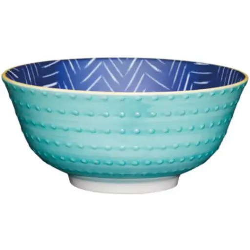 [178963-TT] Glazed Stoneware Bowl Leafy Indigo 6in