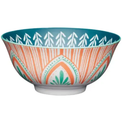 [178964-TT] Glazed Stoneware Bowl Mixed Folk 6in