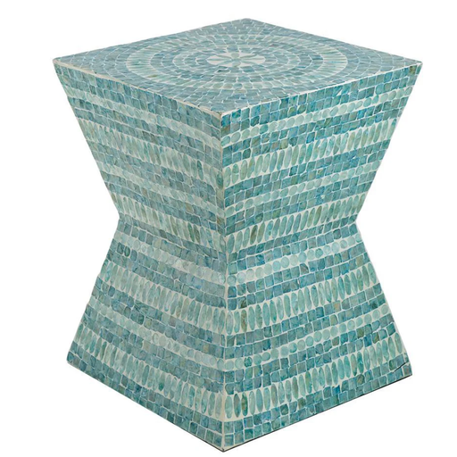 [179123-TT] Capiz Inlay Stool Turquoise 14x14x18in
