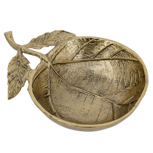 [179126-TT] Aluminum Leaf Bowl with Stem Detailing Gold 8x6x2in