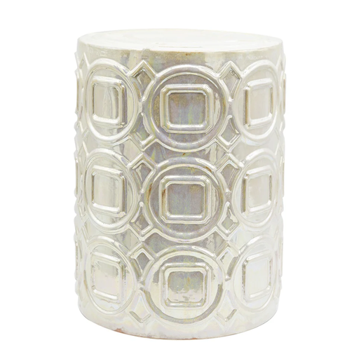 [179127-TT] Ceramic Garden Stool with Iridescent Glaze Cream 14x19.5in