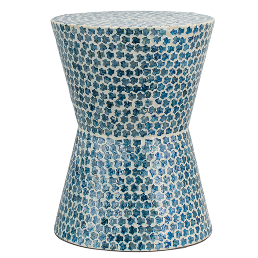 [179128-TT] Round Capiz Inlay Accent Stool Blue 14x20in