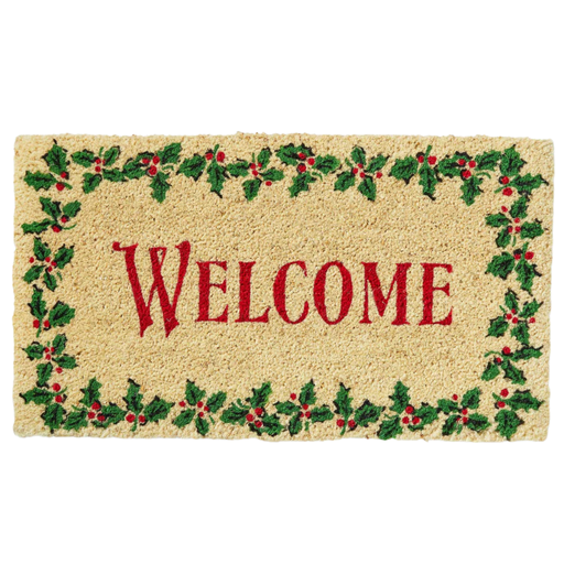 [179635-TT] Welcome Holly Leaf Coir Mat