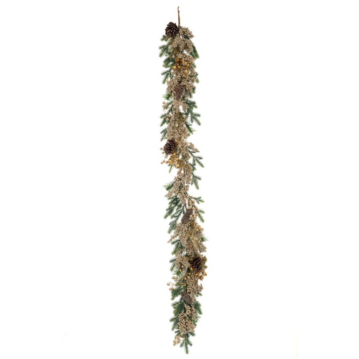 [179647-TT] Garland with Berries and Pine Cones Champagne 71in