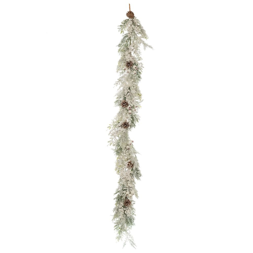 [179654-TT] Snowy Garland with Berries and Pine Cones White 71in