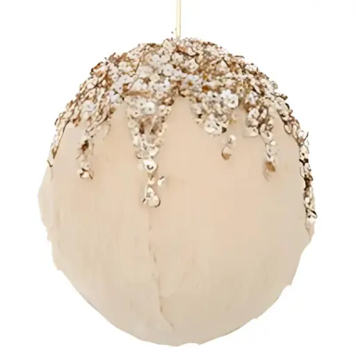 [179667-TT] Sequin Fabric Hanging Bauble Gold 5in