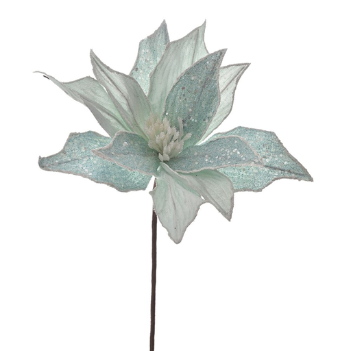 [179676-TT] Glitter Poinsettia Pick Light Blue 10x14in