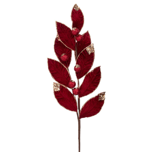 [179685-TT] Velvet Stem with Glitter Baubles Burgundy 26in