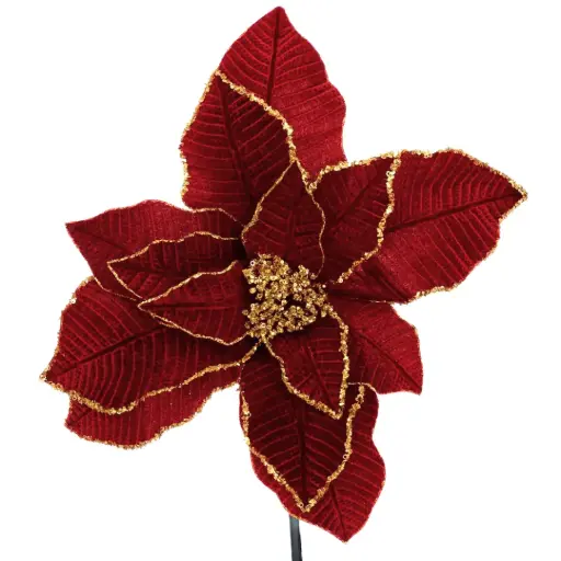 [179687-TT] Poinsettia Stem Red & Gold 28x24in