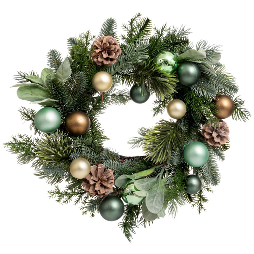 [179696-TT] Wreath with Pine Cones and Baubles 16in