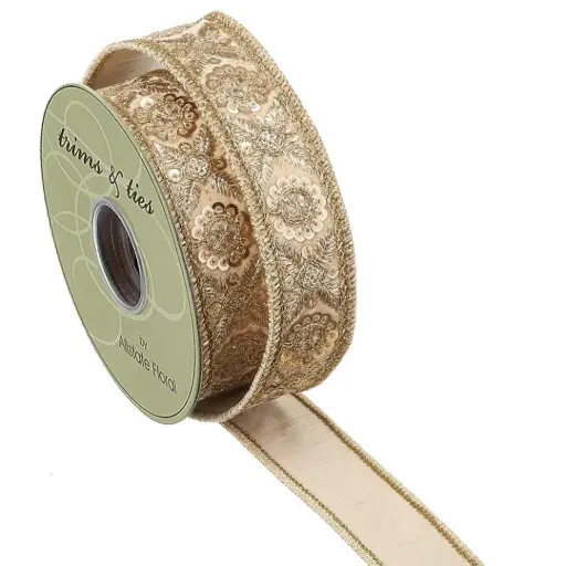 [179708-TT] Velvet Jewel Trim Ribbon Gold 1.5in 5yd