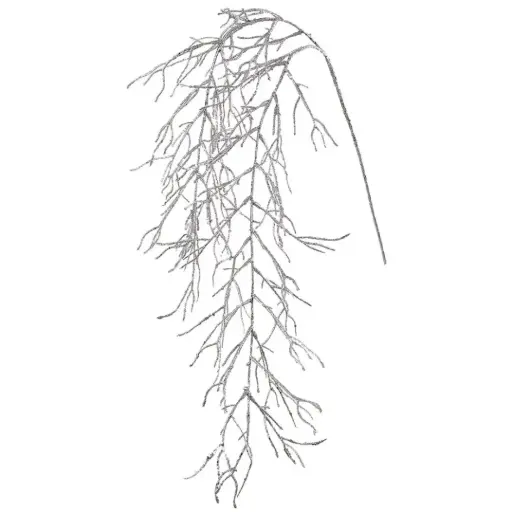 [179717-TT] Glittered Twig Hanging Spray Silver 41in