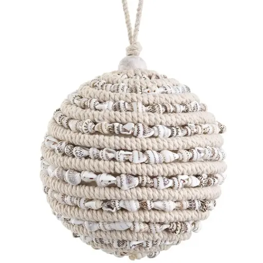[179749-TT] Shell and Cord Ball Ornament 4in