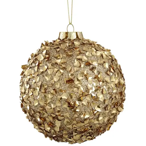 [179750-TT] Glittered and Beaded Ball Ornament Gold 5in