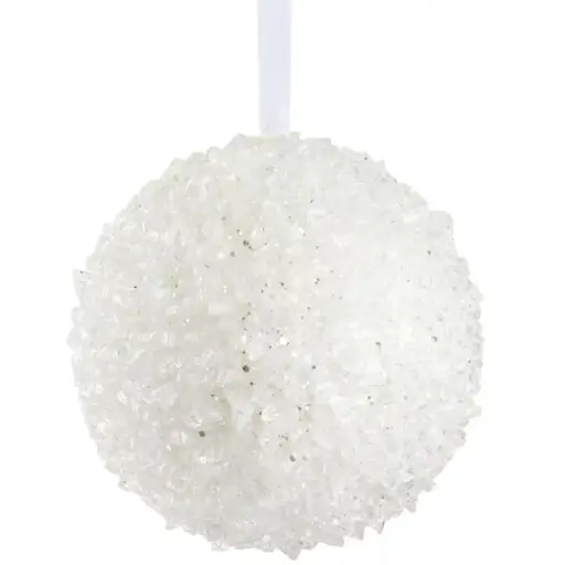 [179756-TT] Iced Ball Ornament White 6in