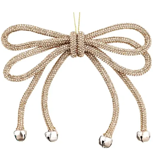 [179759-TT] Sparkle Bow Ornament with Bells Rose Gold 5.5in