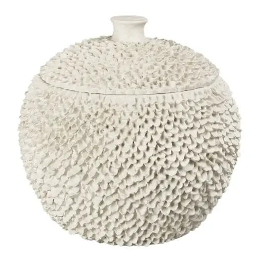[179797-TT] Coralli White Urn With Lid 10in