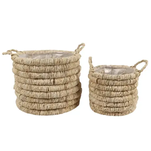 [179822-TT] Theros Seagrass Lined Basket Planter Set 2pc 