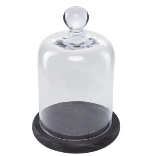 [179838-TT] Glass Candle Cloche with Wooden Base