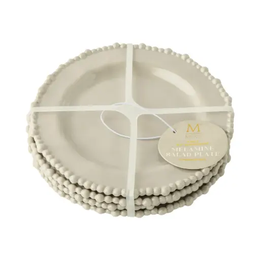 [179858-TT] Beaded Edge Melamine Salad Plate Set Pale Oak 4pc