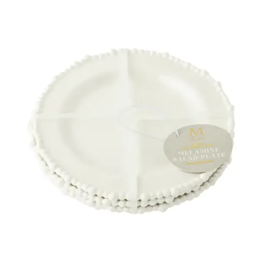 [179861-TT] Beaded Edge Melamine Salad Plate Set White 4pc