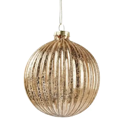 [179908-TT] Striped Ball Decoration Gold 5in