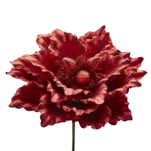 [179960-TT] Glittered Magnolia Pick Red 11in