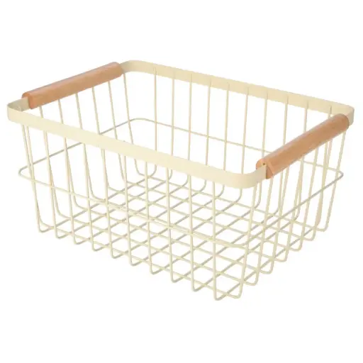 [180031-TT] Allure Metal Storage Basket with Wood Handles Large  