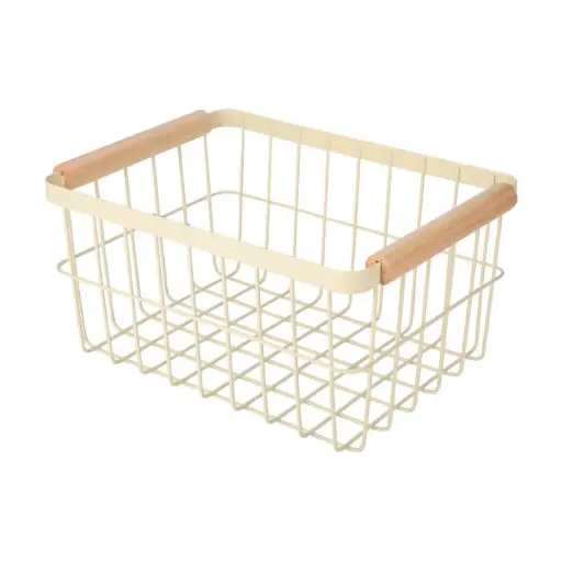 [180032-TT] Allure Metal Storage Basket with Wood Handles Medium