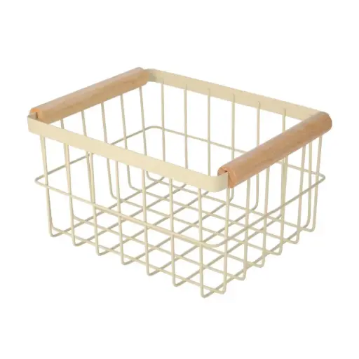 [180033-TT] Allure Metal Storage Basket with Wood Handles Small