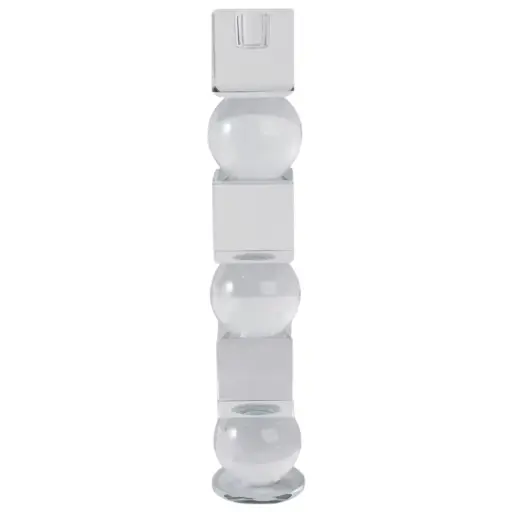 [180132-TT] Crystal Orbs & Blocks Taper Candleholder Clear 12in
