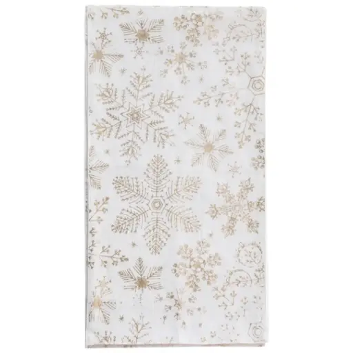 [180333-TT] Linen Table Runner with Gold Foil Snowflakes White 108inx14in