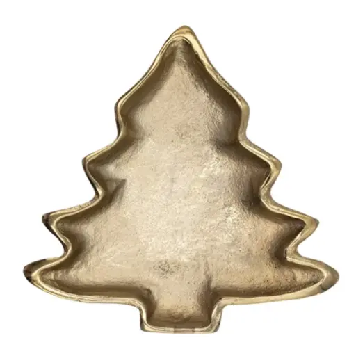 [180344-TT] Cast Aluminum Tree Shaped Dish Gold 7.25in