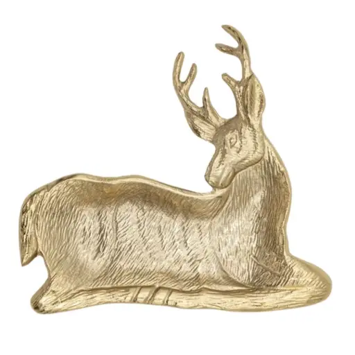 [180345-TT] Cast Aluminum Deer Shaped Dish Gold 8.75in