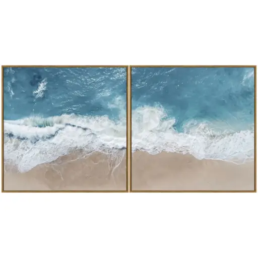 [180543-TT] Ocean Break Tempered Glass Art 2pc 24x24in