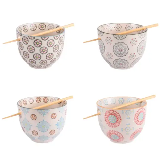 [180787-TT] Bohemian Bowl With Chopsticks Assorted 1pc